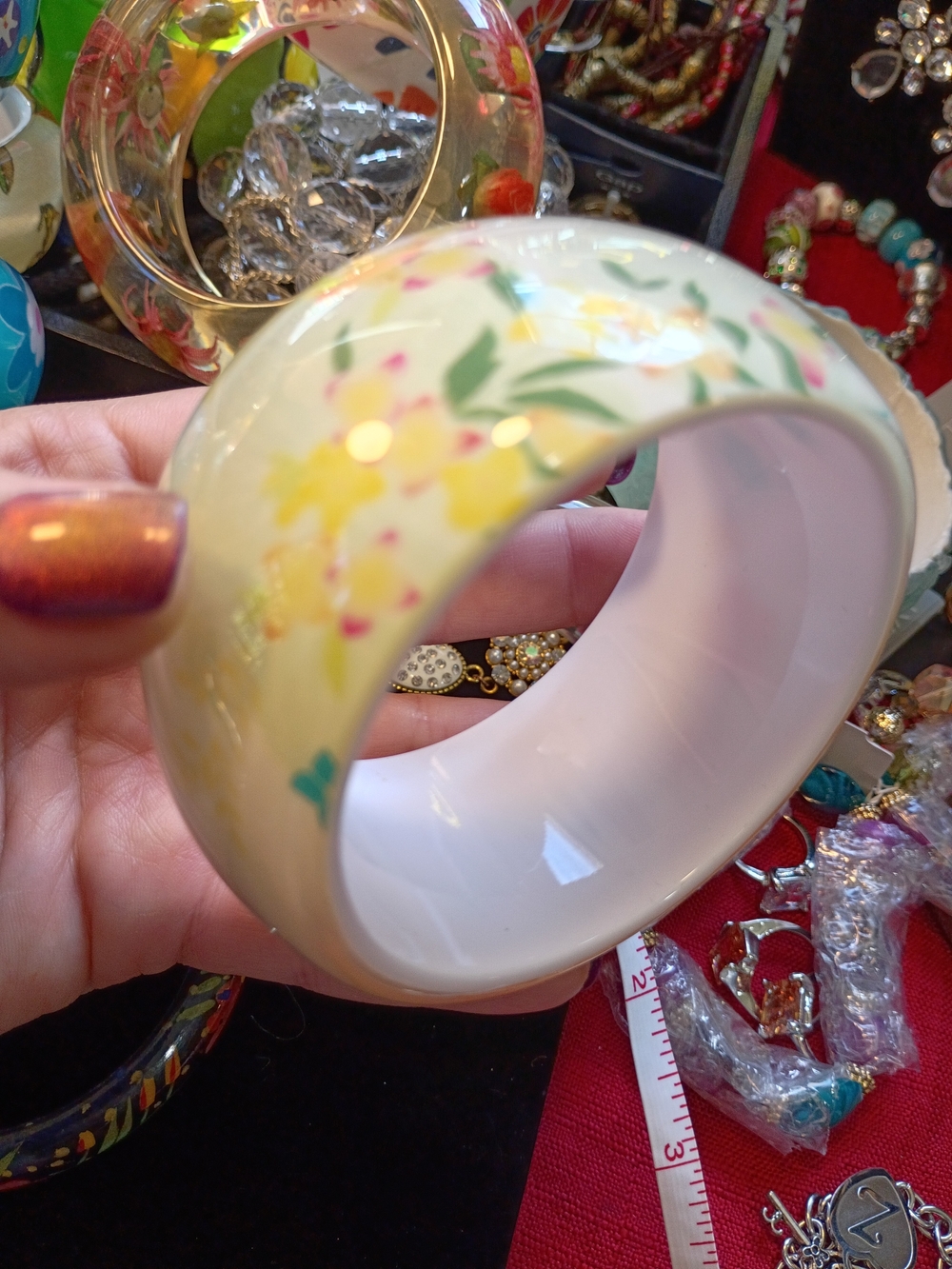 Floral Ceramic Bangle Bracelet - Cream and Yellow